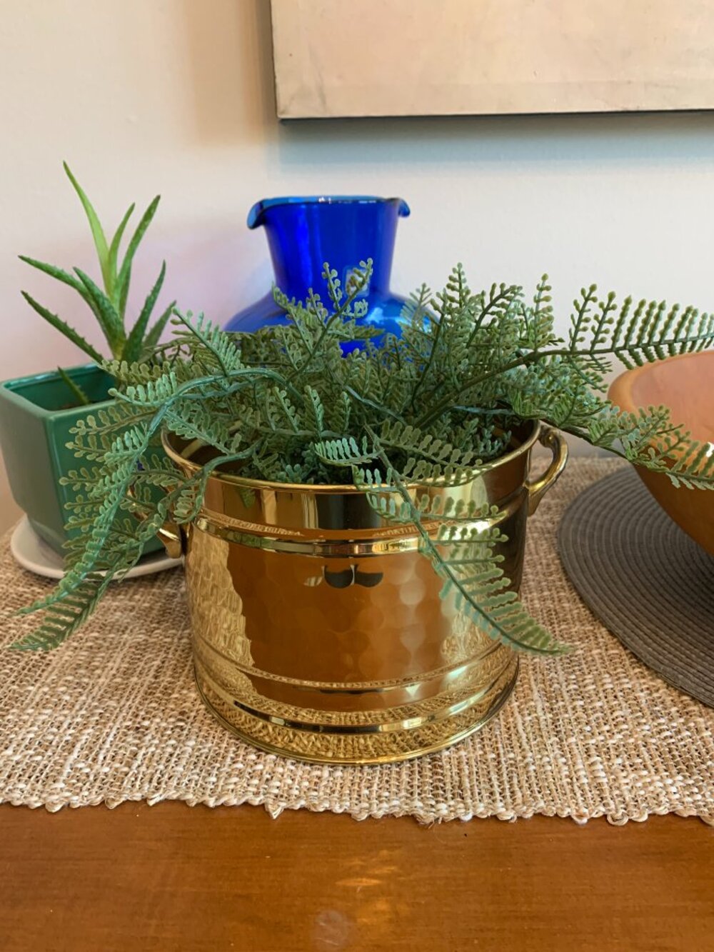 Hammered Brass ~ 5" Tall Plant Holder Bucket with Butler Handles